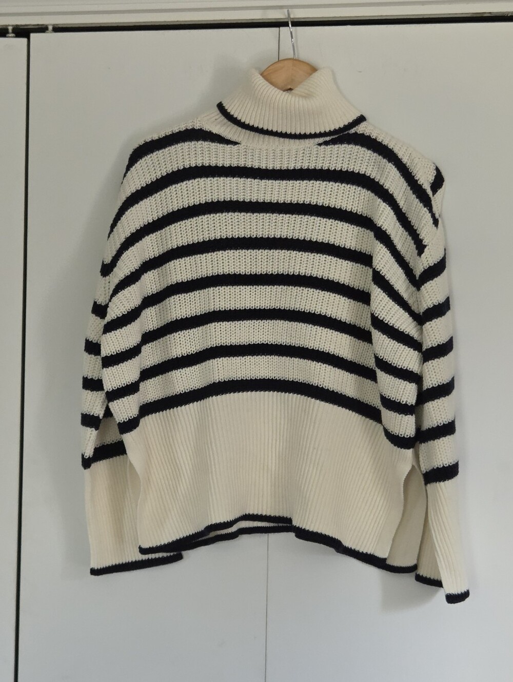 AMO Cream & Blue Striped Turtleneck Sweater